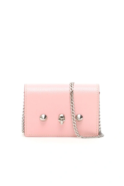 Alexander Mcqueen Card Holder With Skull And Chain In Rose Bud