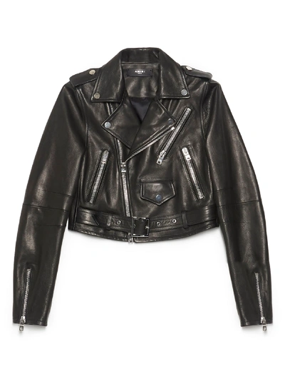 Amiri Leather Cropped Biker Jacket In Black