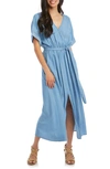 Karen Kane Wrap Front Chambray Dress In Chambray