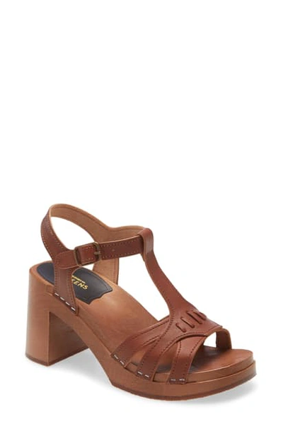Swedish Hasbeens Eval-lena Platform Sandal In Cognac/ Cognac Leather