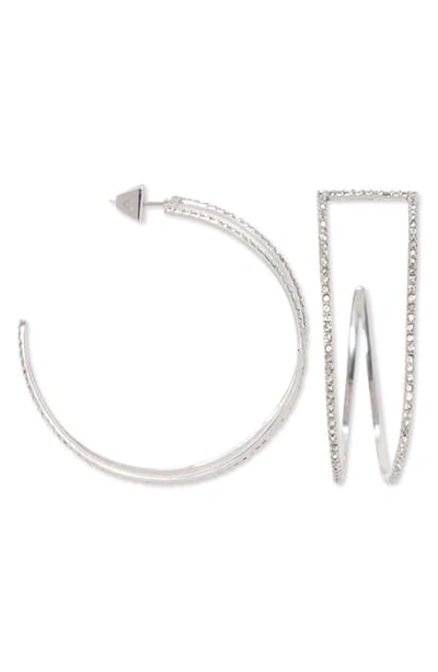 Vince Camuto Tapered Pave Hoop Earrings In Rhodium/crystal