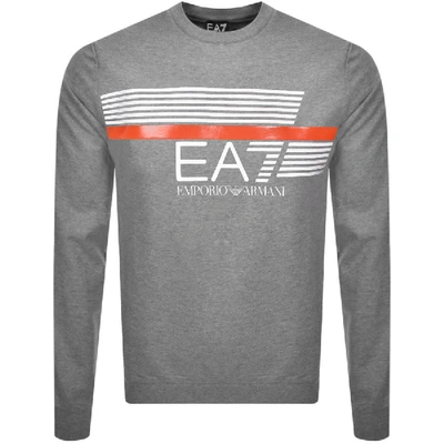 Ea7 Armani  7 Lines Contrast Stripe Logo Crew Neck Sweat In Grey