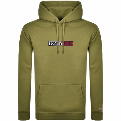 Tommy Jeans Embroidered Box Logo Hoodie Slim Fit In Olive Green