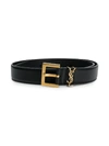 Saint Laurent Golden Ysl Monogram Croc-embossed Leather Belt In Black