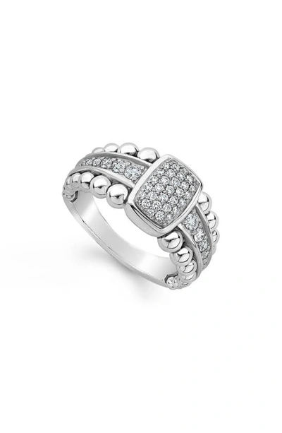 Lagos Sterling Silver Caviar Spark Diamond Ring In White/silver