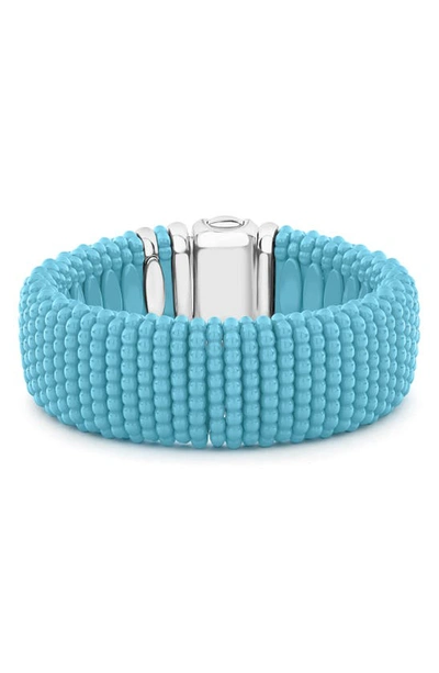 Lagos Sterling Silver Caviar Blue Ceramic Statement Bracelet In Silver/blue