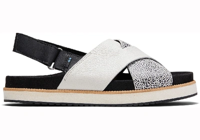 Toms Black Leather Leopard Marisa Women's Sandals In White