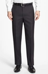 Santorelli Luxury Flat Front Wool Dress Pants In Charcoal