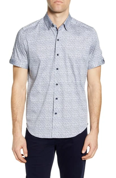 Robert Graham Porter Short Sleeve Button-down Shirt, Bloomingdale's Slim Fit In Grey