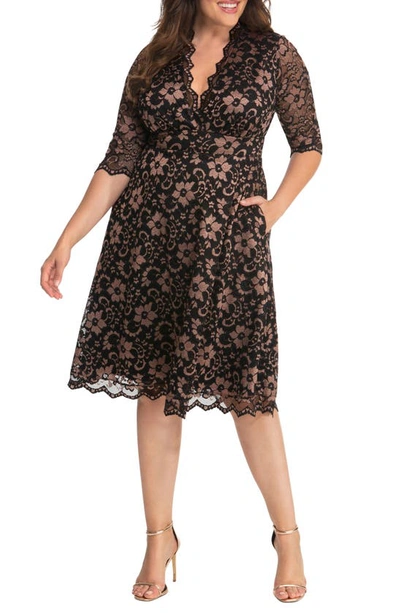 Kiyonna Mon Cheri Lace Cocktail Dress In Gold