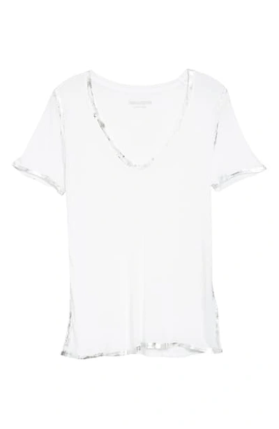 Zadig & Voltaire Tino Silver Foil V-neck Short-sleeve Modal Tee In Nocolor