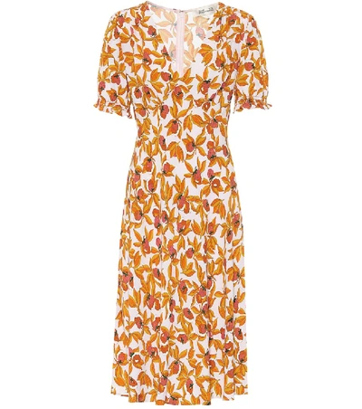 Diane Von Furstenberg Idris Shirred Floral-print Crepe Dress In Orange