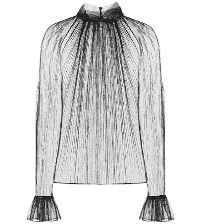 Saint Laurent Pleated Silk Tulle Blouse In Black