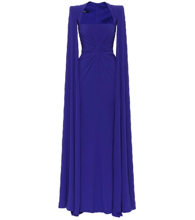 Alex Perry Kennedy Cape-effect Twist-front Crepe Gown In Blue