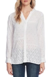 VINCE CAMUTO MIXED EYELET EMBROIDERED TOP,9120119