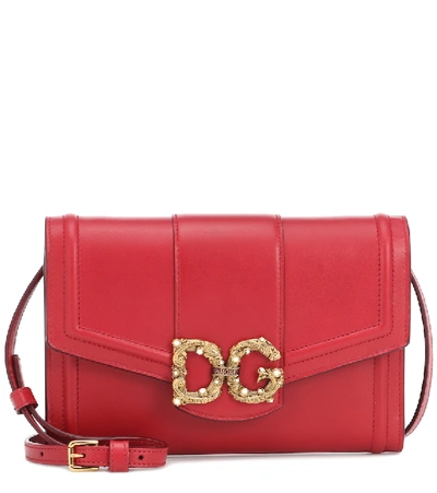 Dolce & Gabbana Dg Amore Leather Clutch In Red