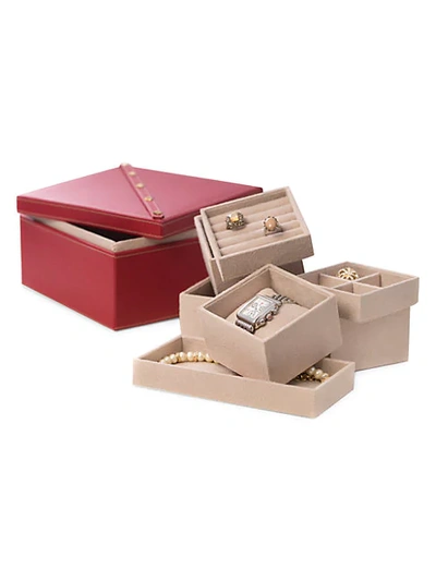 Bey-berk Studded Two-level Leather Jewelry Box In Red