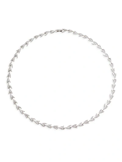 Adriana Orsini Liv Leaf Rhodium-plated & Crystal Collar Necklace