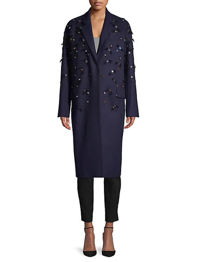 Jason Wu Collection Embellished Virgin Wool Coat In Dark Navy