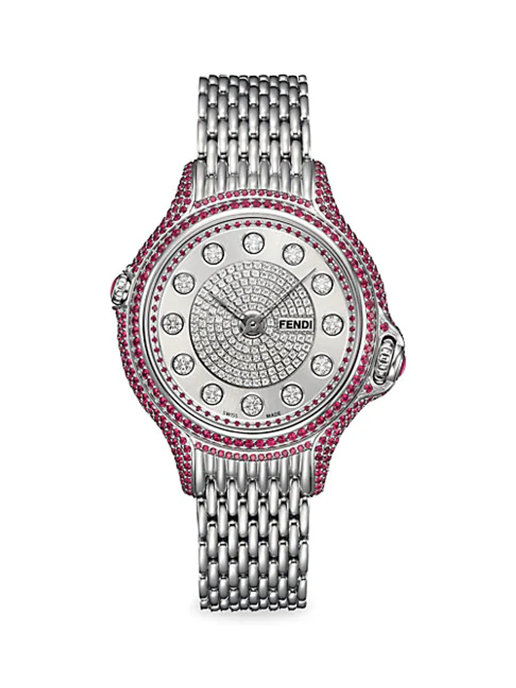 Fendi Crazy Carats Stainless Steel Diamond Ruby Bracelet Watch