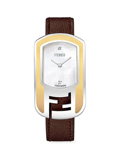 Fendi Chameleon Goldtone Stainless Steel, Mother-of-pearl & Diamond Leather-strap Watch