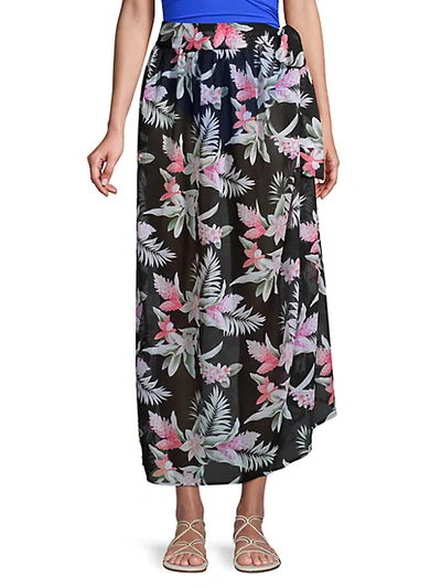 Tommy Bahama Ginger Flower Side-tie Coverup In Black