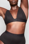 Skims Plunge Ribbed Cotton-blend Jersey Bralette In Soot