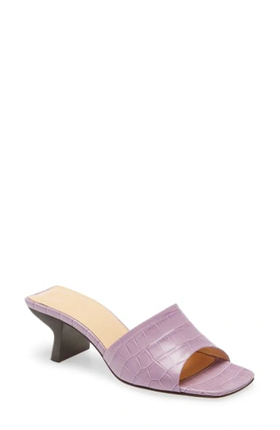 By Far Lily Croc Embossed Leather Slide Sandal In Purple