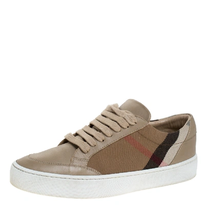 Pre-owned Burberry Multicolor House Check Canvas And Leather Lace Up Low Top Sneakers Size 35
