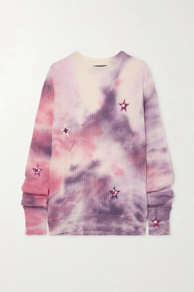 Amiri Distressed Embroidered Tie-dyed Cashmere Sweater In Pink