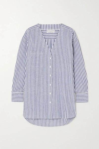 Apiece Apart Varna Oversized Striped Cotton And Linen-blend Shirt In Light Blue