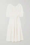 Apiece Apart Matira Belted Checked Cotton-voile Midi Dress In Ecru