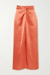 NANUSHKA SAMARA TWIST-FRONT WASHED-SATIN MIDI SKIRT