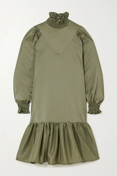 Avavav Ruffled Smocked Cotton-blend Poplin Dress In Green