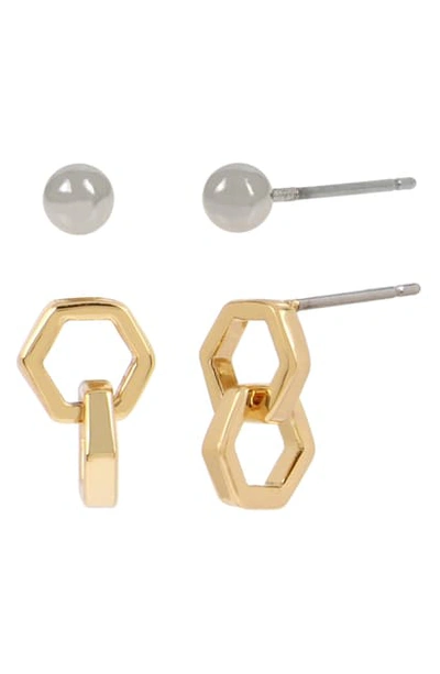 Allsaints Gold-tone Hexagon Link Earrings Set, Set Of 2 In Gold/silver