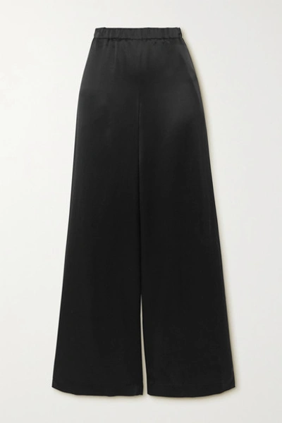 La Collection Christine Silk-satin Wide-leg Pants In Black