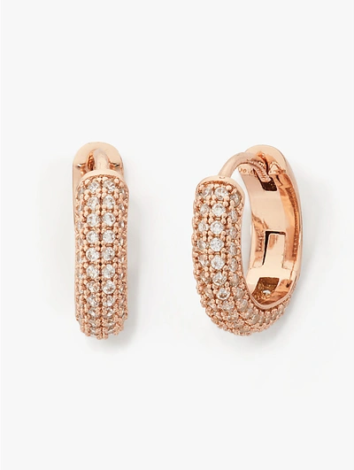 Kate Spade Gold-tone Small Pave Huggie Hoop Earrings, 0.62" In Clear/silver
