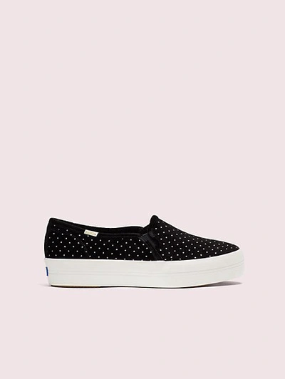 Kate Spade New York Triple Decker Glitter Velvet Sneakers In Black