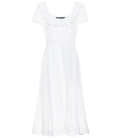 Polo Ralph Lauren Ruffled Eyelet Lace Cotton Midi Dress In White