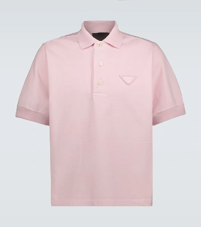 Prada Jersey Polo With Tonal Logo In Pink