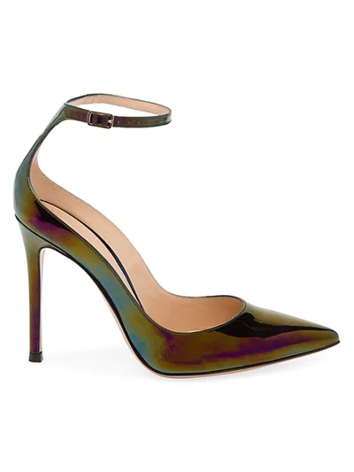 Gianvito Rossi Gia Ankle-strap Iridescent Leather Pumps In Black