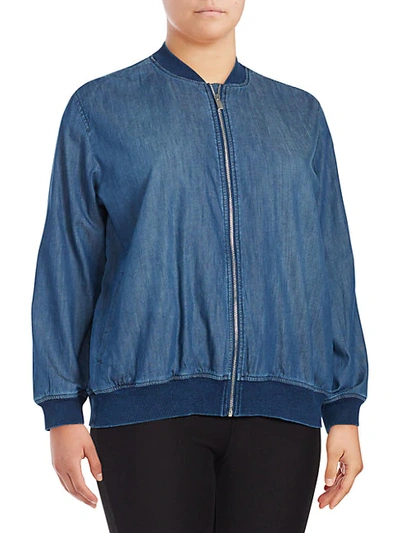 Vince Camuto Plus Denim Bomber Jacket In Authentic Navy