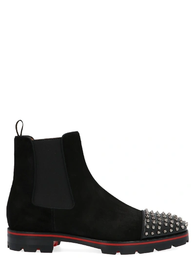 Christian Louboutin Melon Spike-embellished Suede Chelsea Boots In Black
