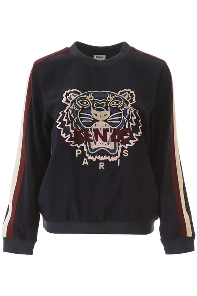 Kenzo Logo Embroidery Crepe Sweatshirt In Blue,red