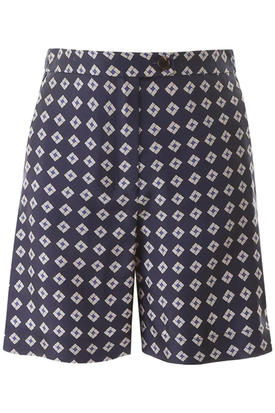 Max Mara Fuoco Silk Shorts Midnightblue In Blue,grey