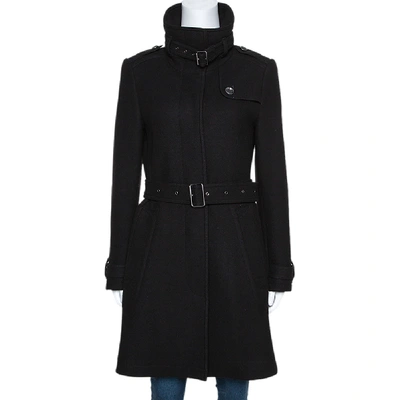 Pre-owned Burberry Brit Black Wool Blend Belted Rushworth Coat S