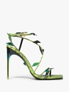 VERSACE VERSACE WOMENS BLACK GREEN 110 SNAKE PRINT LEAF LEATHER SANDALS,DST317PDAYK314807301