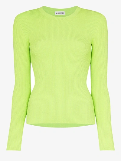 Balenciaga Ribbed Shoulder Logo Sweater In Green