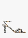 AEYDE GREEN ANNABELLA 75 SNAKE PRINT LEATHER SANDALS,ANNABELLASNAKEPRINTCALFGLOWMUL14431865