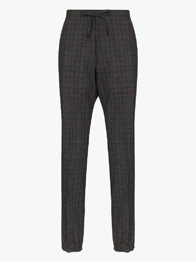 Z Zegna Checked Stretch-wool Trousers In Grey